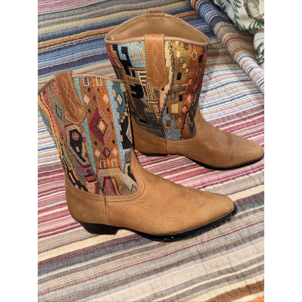 Vtg J Bar J Girl's Boots with Western Aztec Print Leather Foot Size 1 1/2